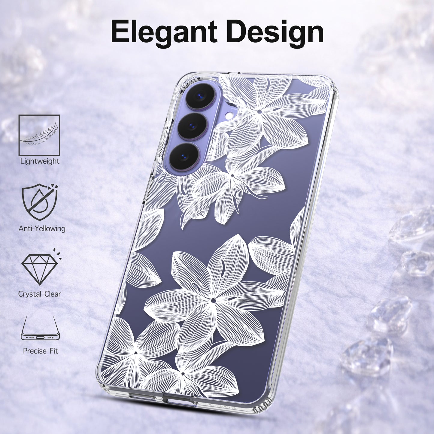 Samsung Galaxy S26 Plus Case, Anti-Scratch Clear Case with Design - White Flower