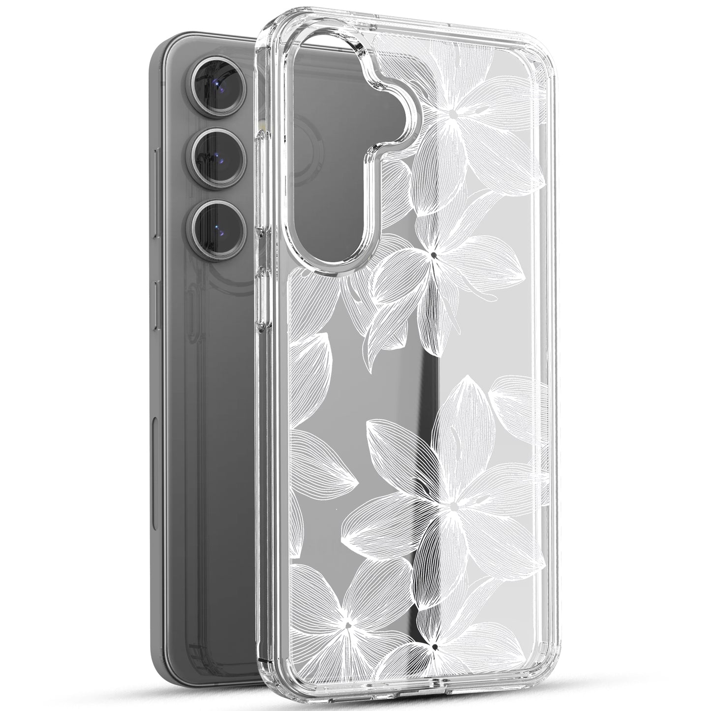 Samsung Galaxy S24 Case, Anti-Scratch Clear Case with Design - White Flower