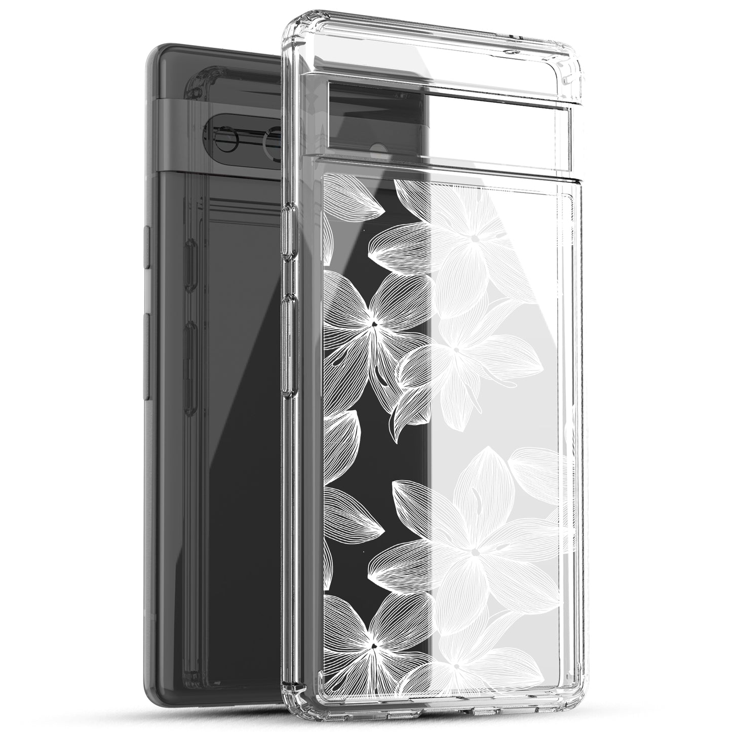 Google Pixel 7A Case, Anti-Scratch Clear Case - White Flower