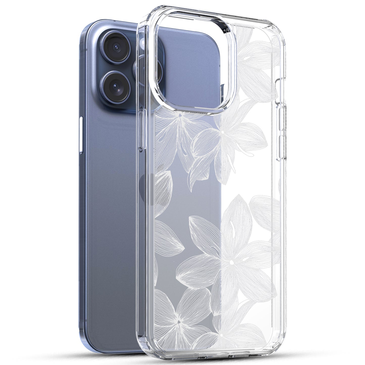 iPhone 15 Pro Case, Anti-Scratch Clear Case - White Flower