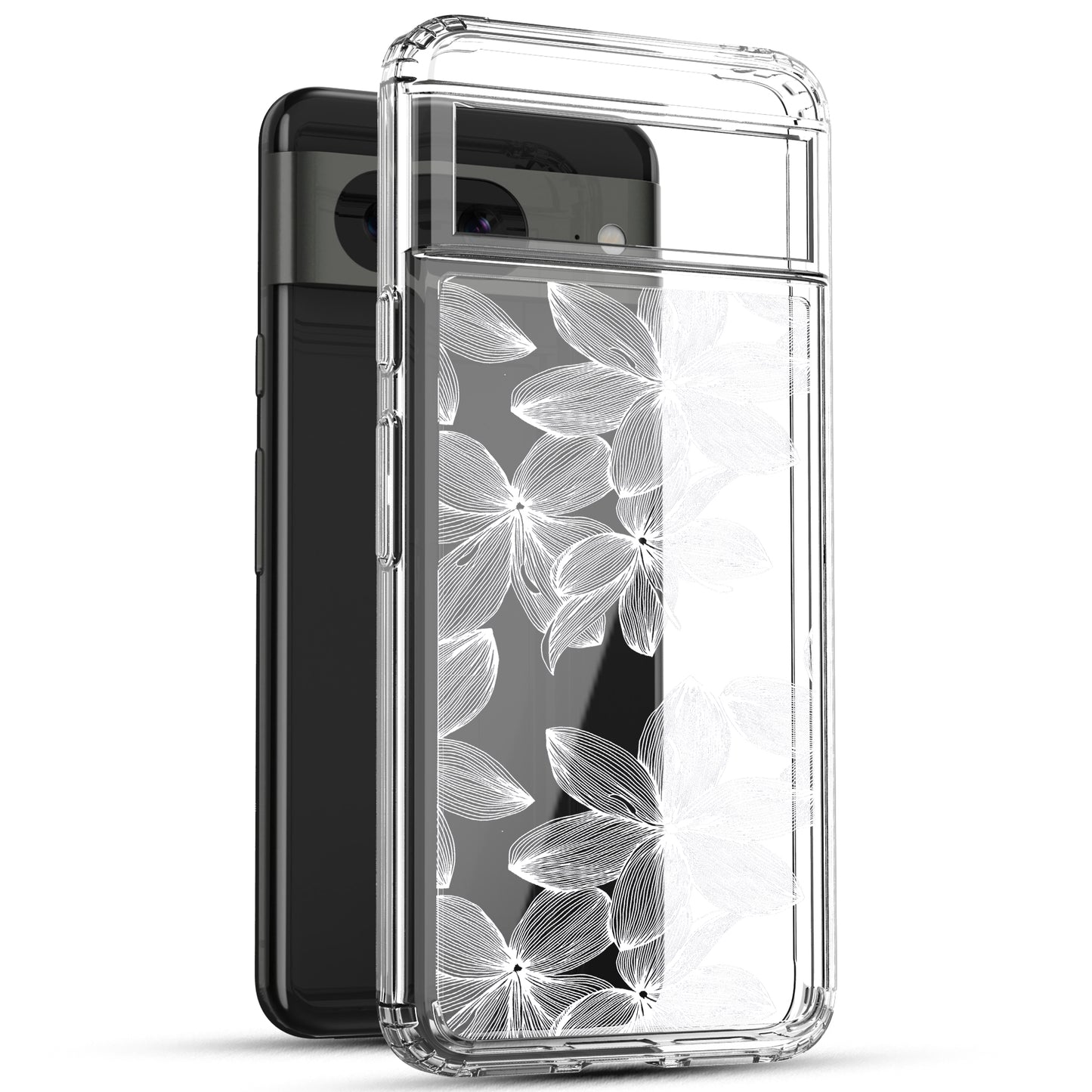 Google Pixel 8 Case, Anti-Scratch Clear Case - White Flower