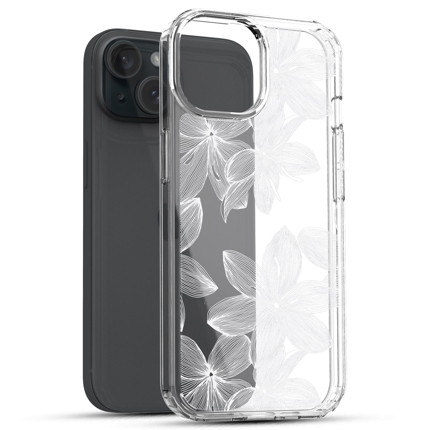 iPhone 15 Plus Case, Anti-Scratch Clear Case - White Flower