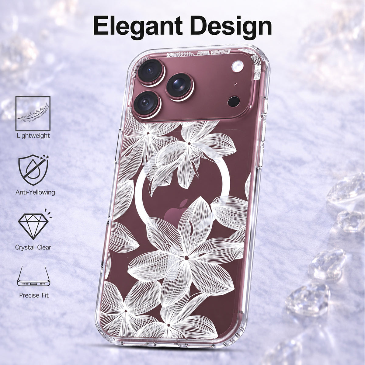 iPhone 18 Pro Case, Anti-Scratch Clear Case - White Flower