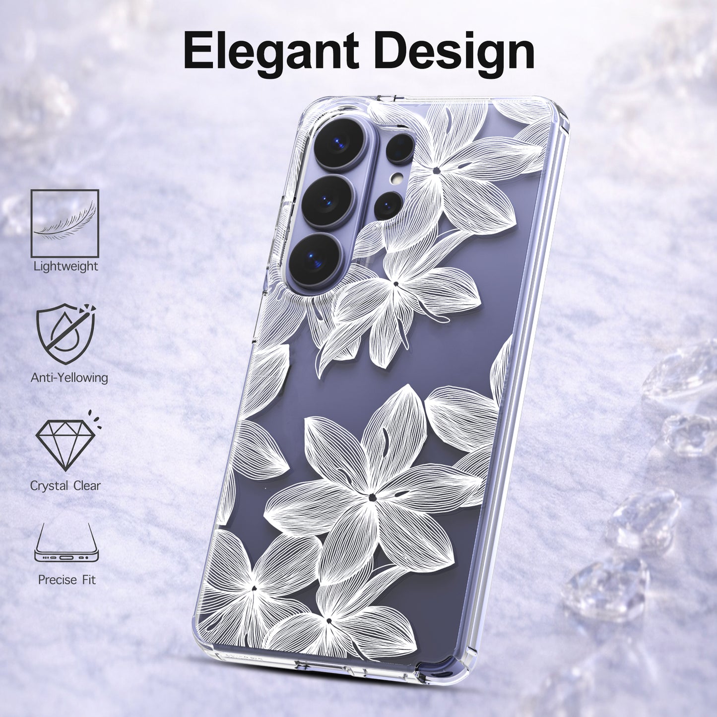 Samsung Galaxy S26 Ultra Case, Anti-Scratch Clear Case with Design - White Flower