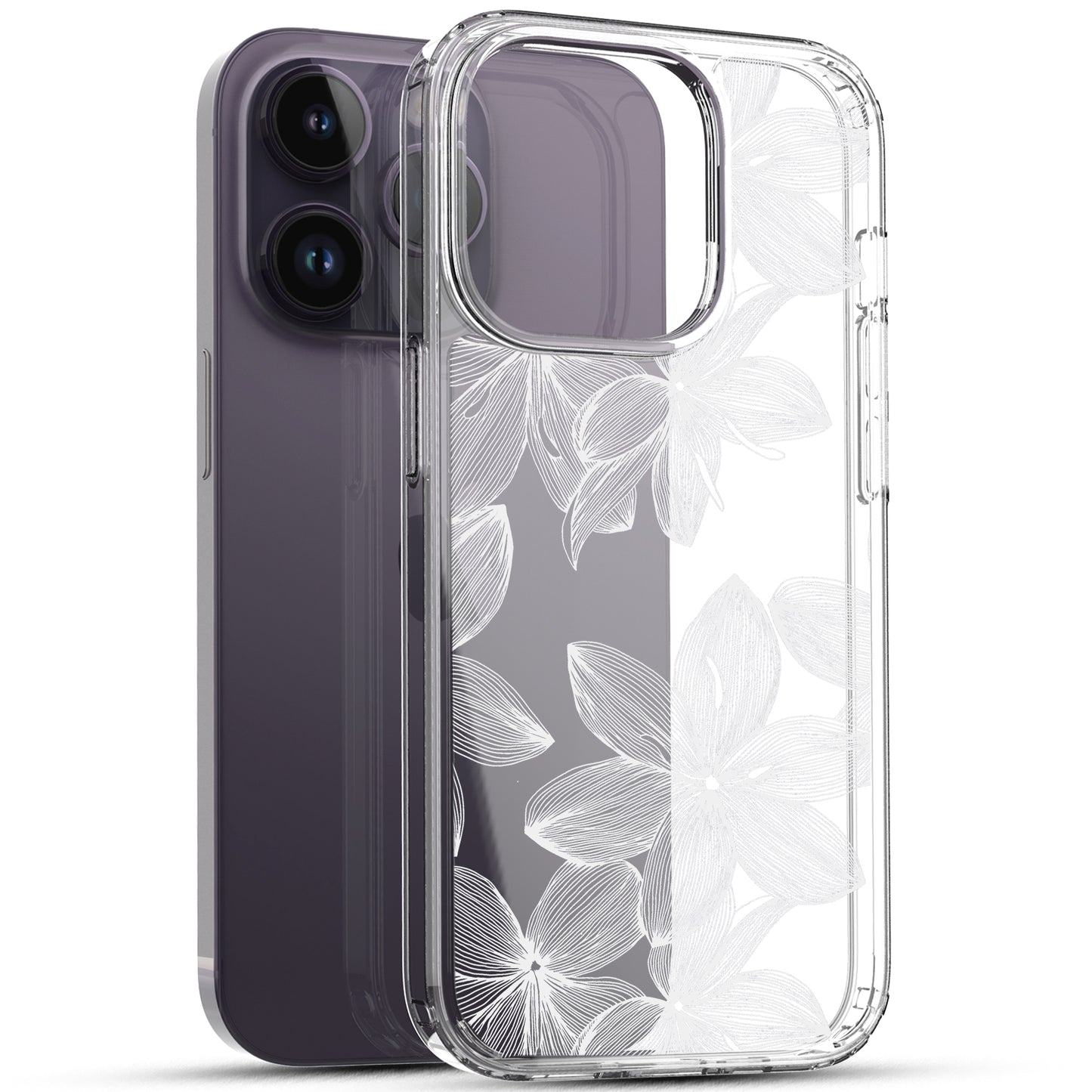 iPhone 14 Pro Case, Anti-Scratch Clear Case - White Flower