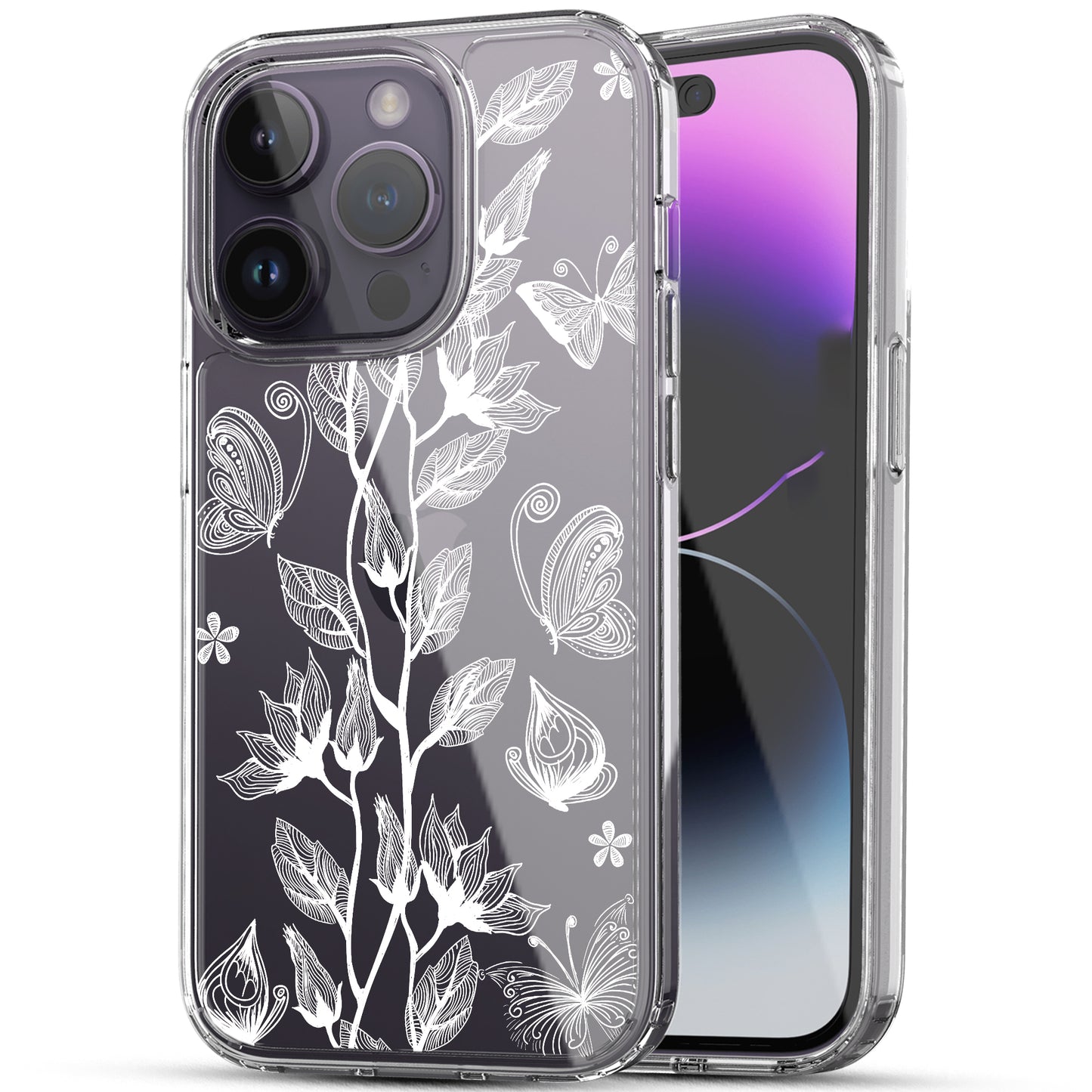 iPhone 14 Pro Max Case, Anti-Scratch Clear Case - Flower and Butterfly