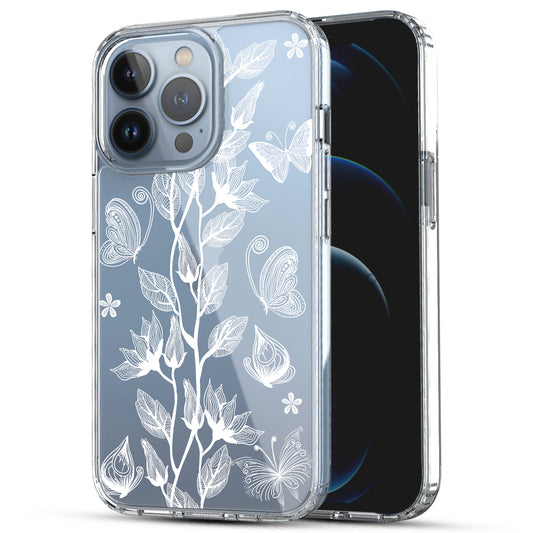 iPhone 13 Pro Max Case, Anti-Scratch Clear Case - Flower and Butterfly