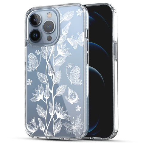 iPhone 13 Pro Case, Anti-Scratch Clear Case - Flower and Butterfly