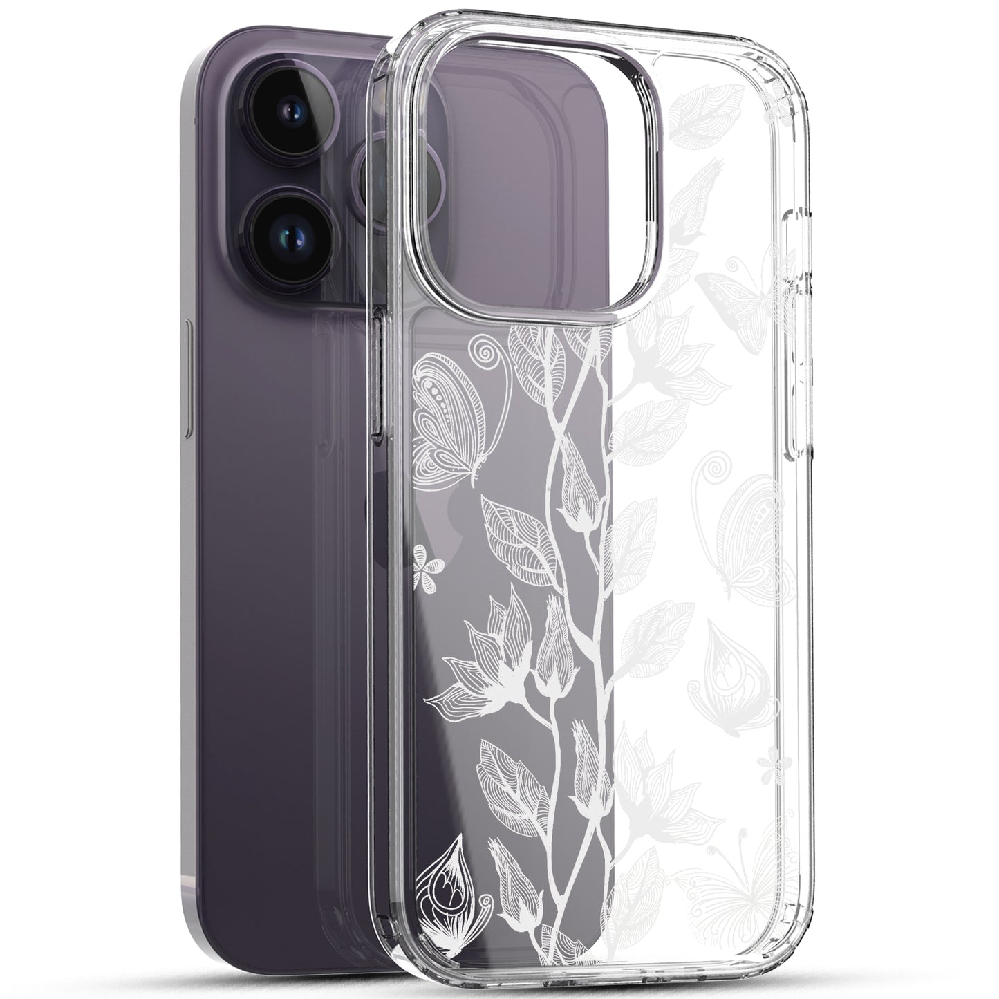 iPhone 14 Pro Case, Anti-Scratch Clear Case - Flower and Butterfly