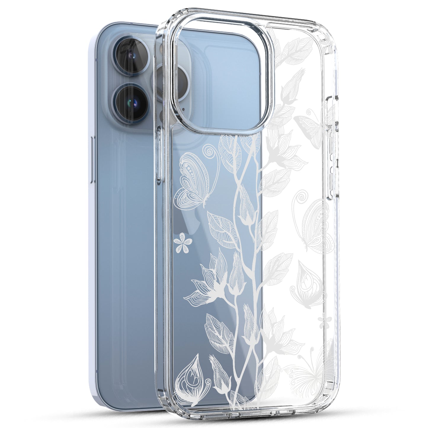 iPhone 13 Pro Case, Anti-Scratch Clear Case - Flower and Butterfly