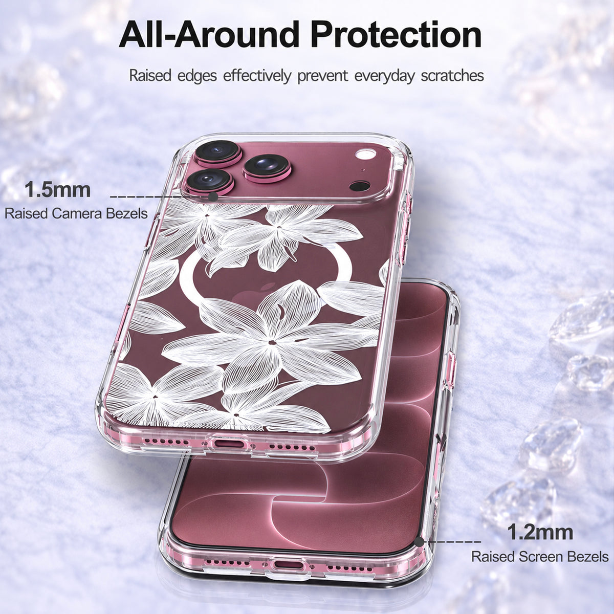 iPhone 18 Pro Case, Anti-Scratch Clear Case - White Flower