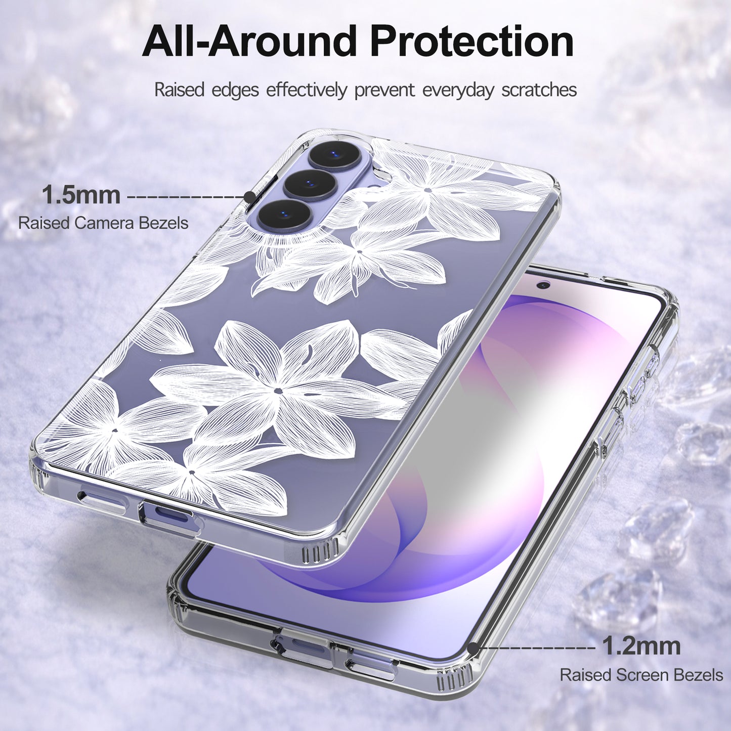 Samsung Galaxy S26 Plus Case, Anti-Scratch Clear Case with Design - White Flower