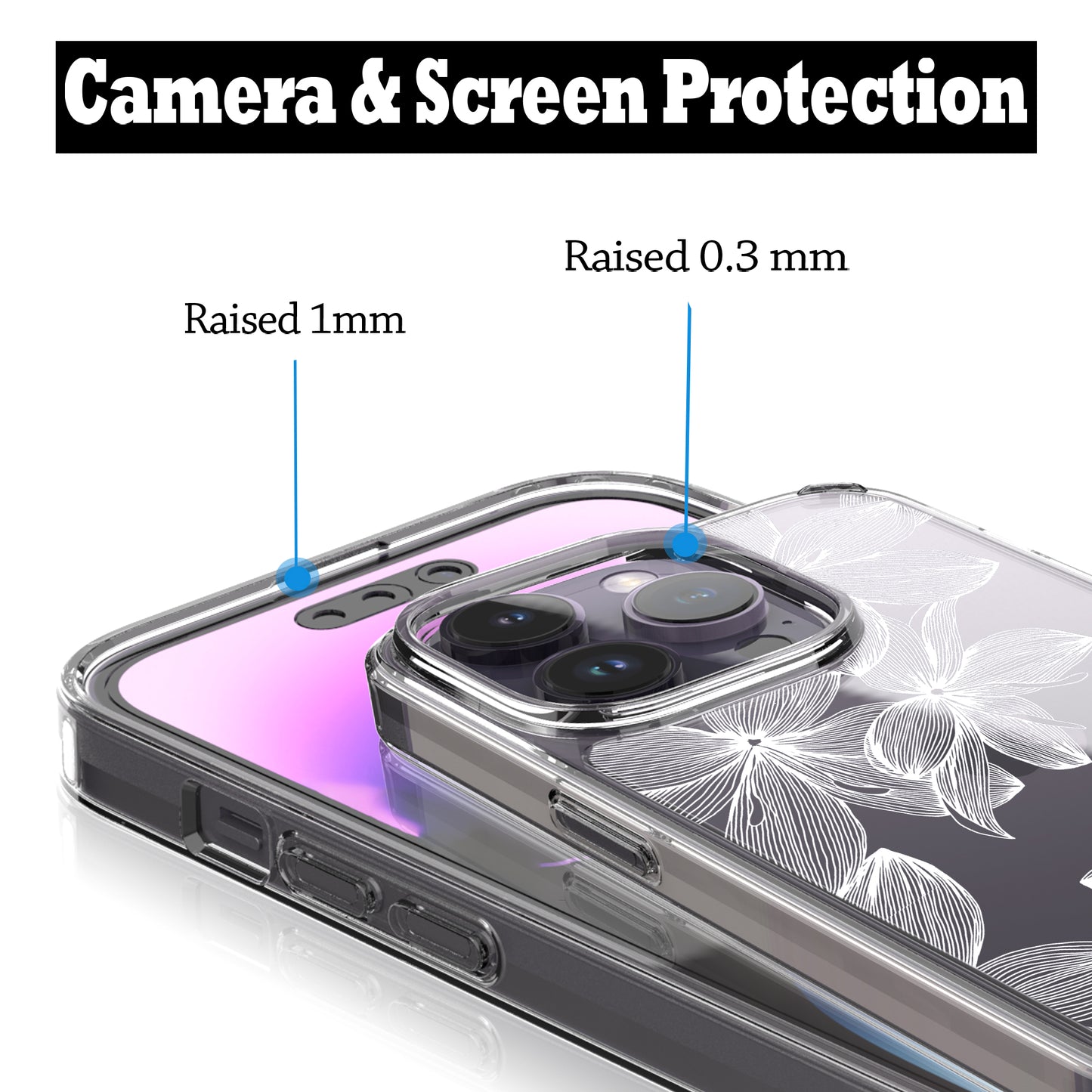 iPhone 14 Pro Case, Anti-Scratch Clear Case - White Flower