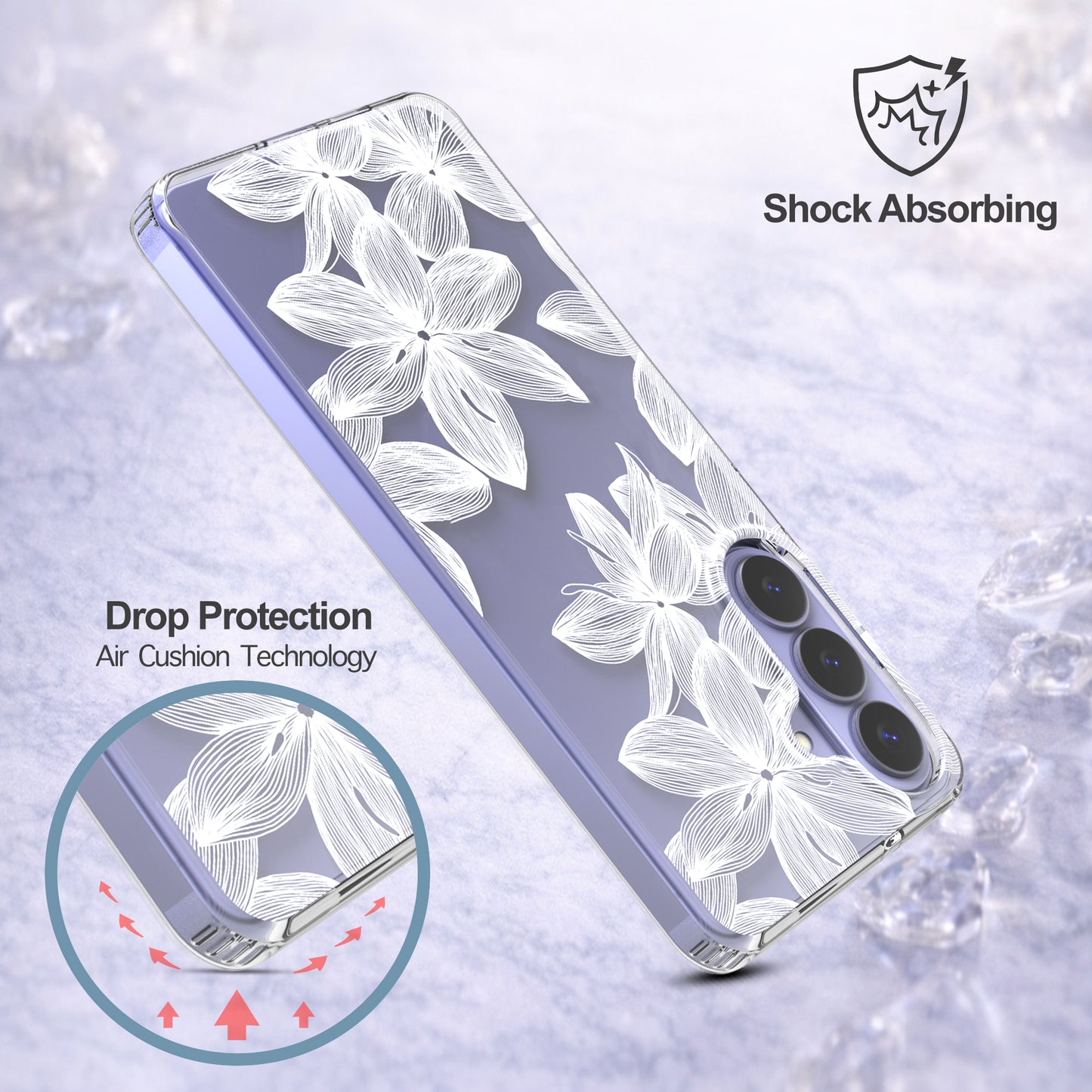 Samsung Galaxy S26 Plus Case, Anti-Scratch Clear Case with Design - White Flower