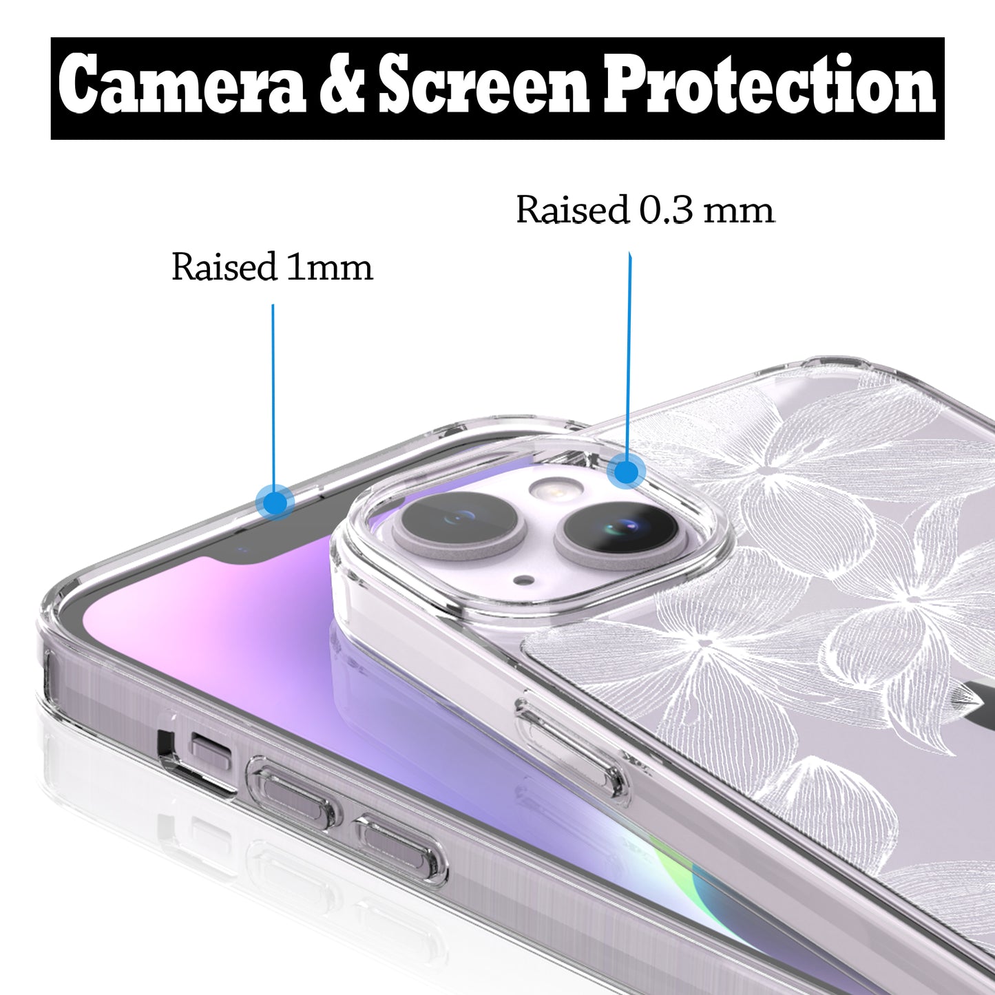 iPhone 14 Plus Case, Anti-Scratch Clear Case - White Flower