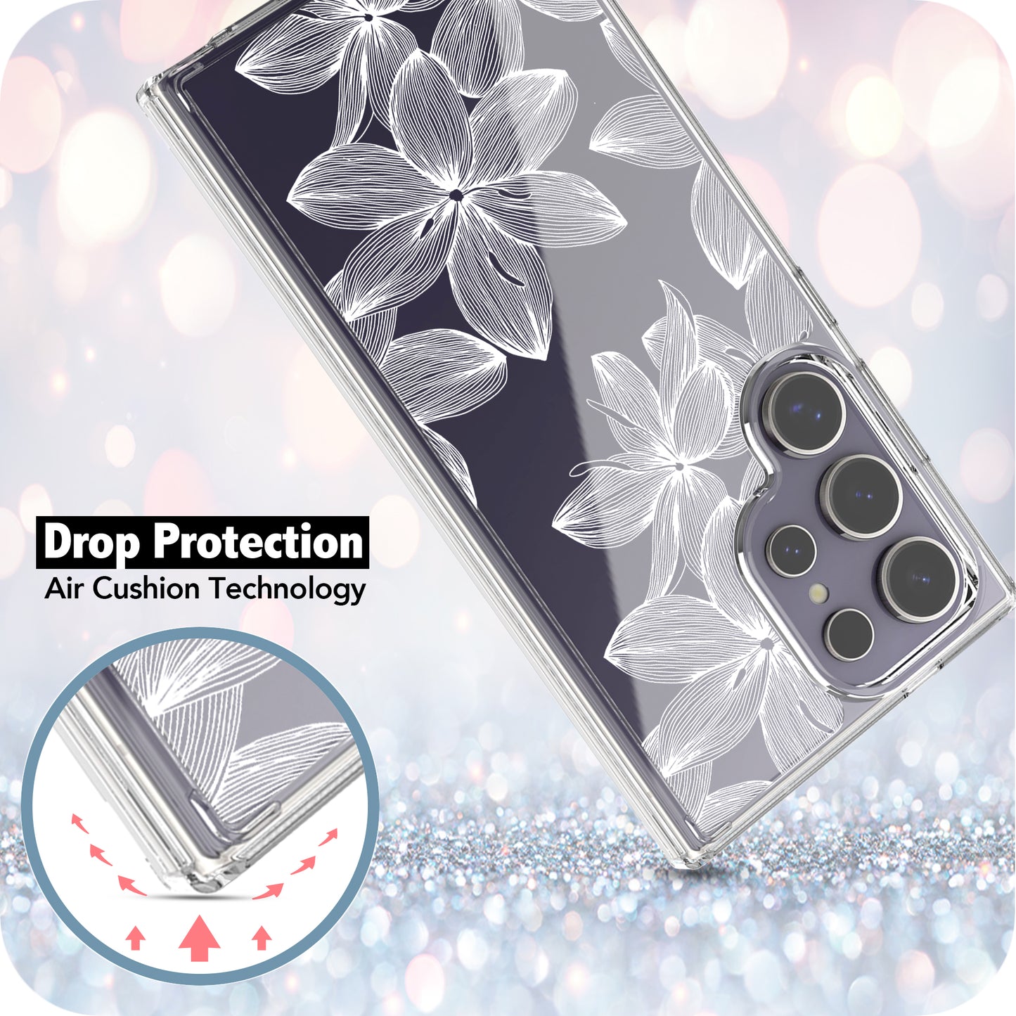 Samsung Galaxy S24 Ultra Case, Anti-Scratch Clear Case with Design - White Flower