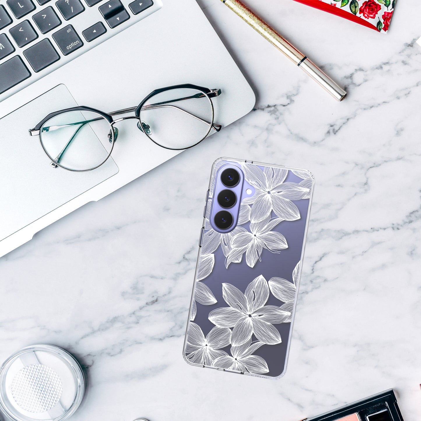Samsung Galaxy S26 Plus Case, Anti-Scratch Clear Case with Design - White Flower