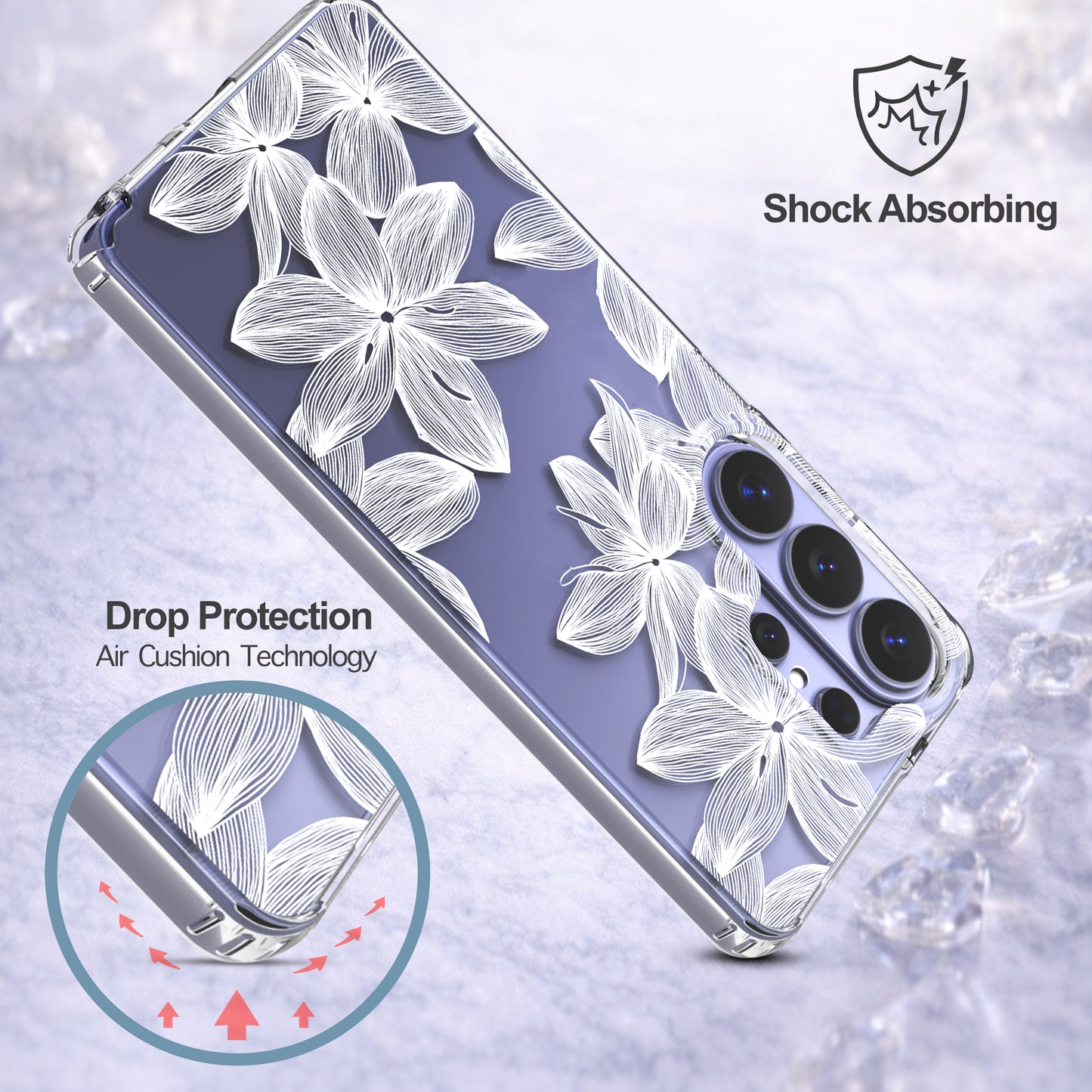 Samsung Galaxy S26 Ultra Case, Anti-Scratch Clear Case with Design - White Flower