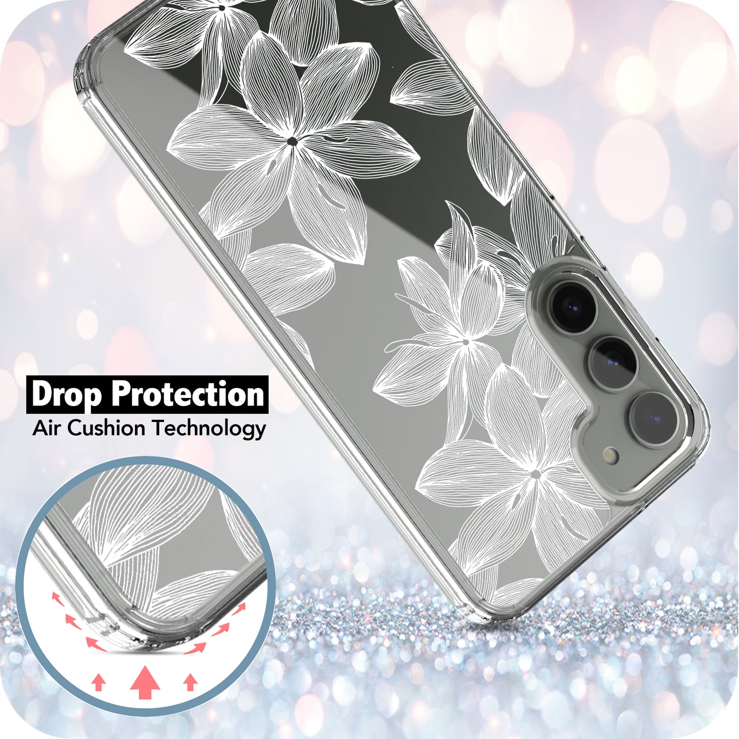 Samsung Galaxy S23 Case, Anti-Scratch Clear Case with Design - White Flower