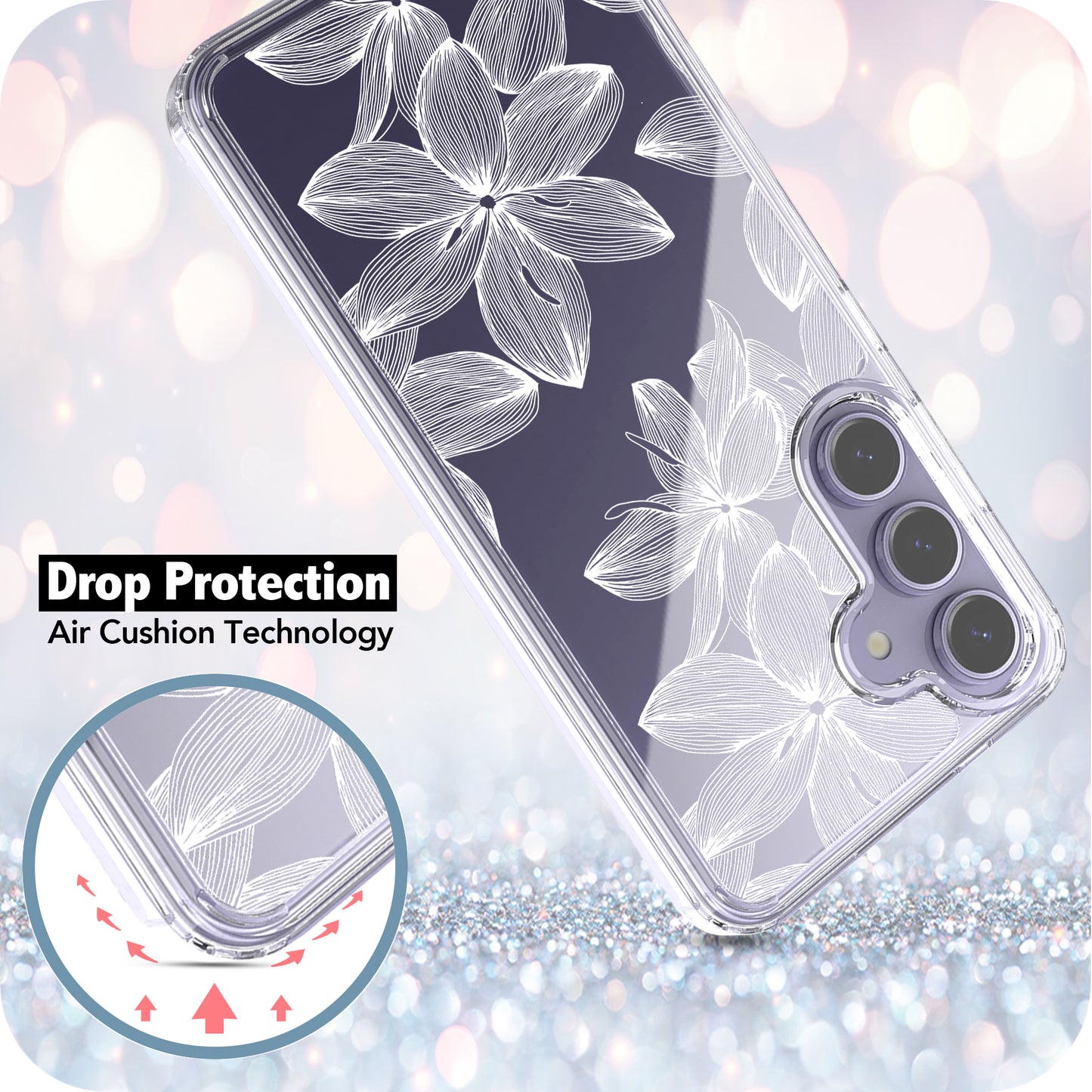 Samsung Galaxy S24 Plus Case, Anti-Scratch Clear Case with Design - White Flower