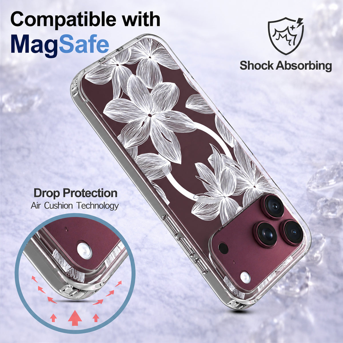iPhone 18 Pro Case, Anti-Scratch Clear Case - White Flower