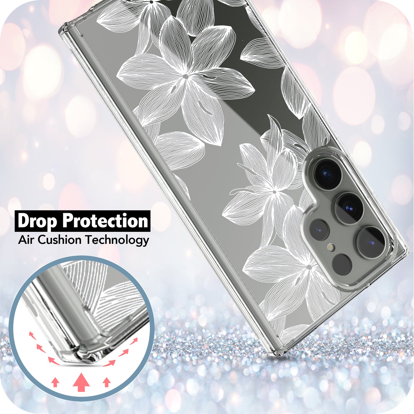 Samsung Galaxy S23 Ultra Case, Anti-Scratch Clear Case with Design - White Flower