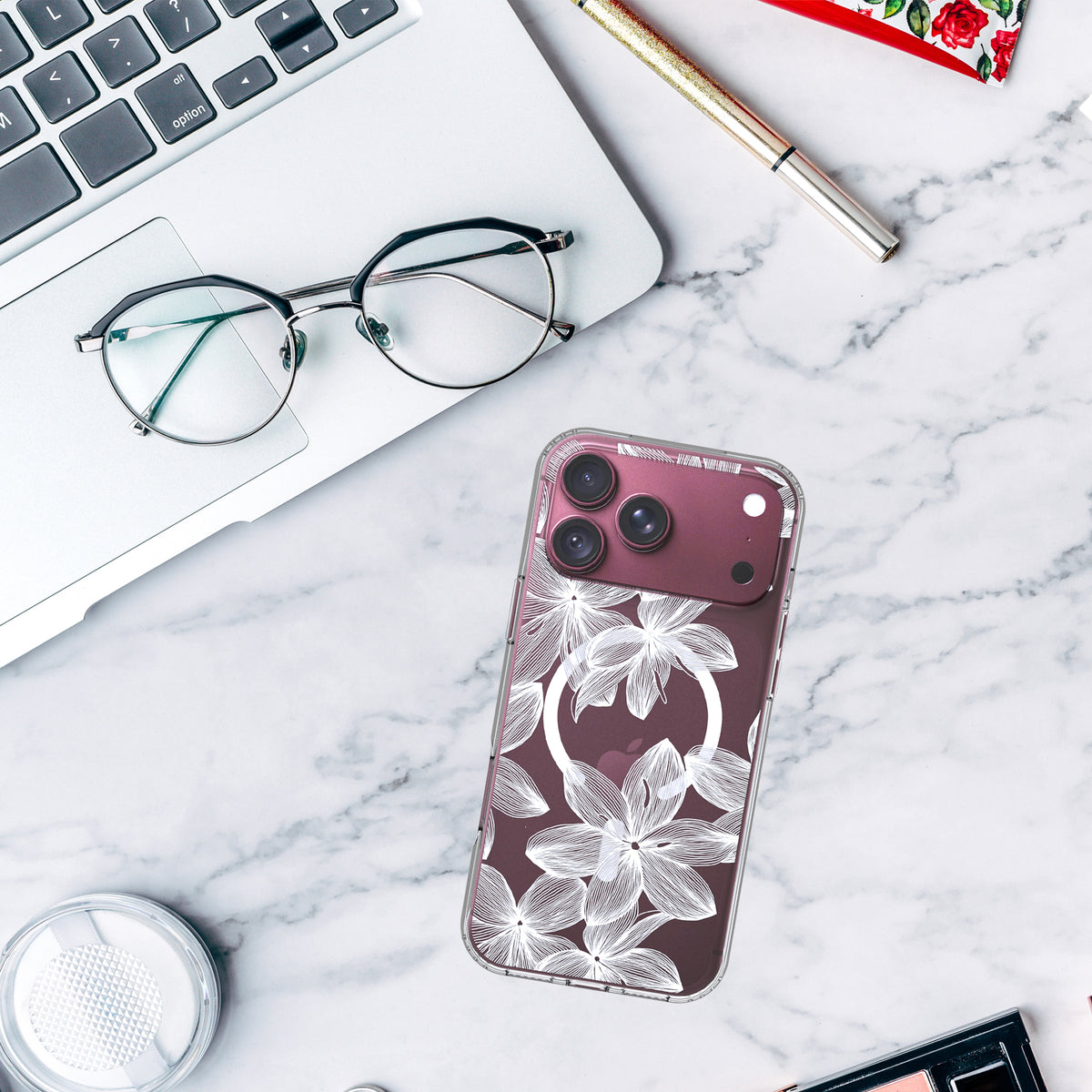 iPhone 18 Pro Case, Anti-Scratch Clear Case - White Flower