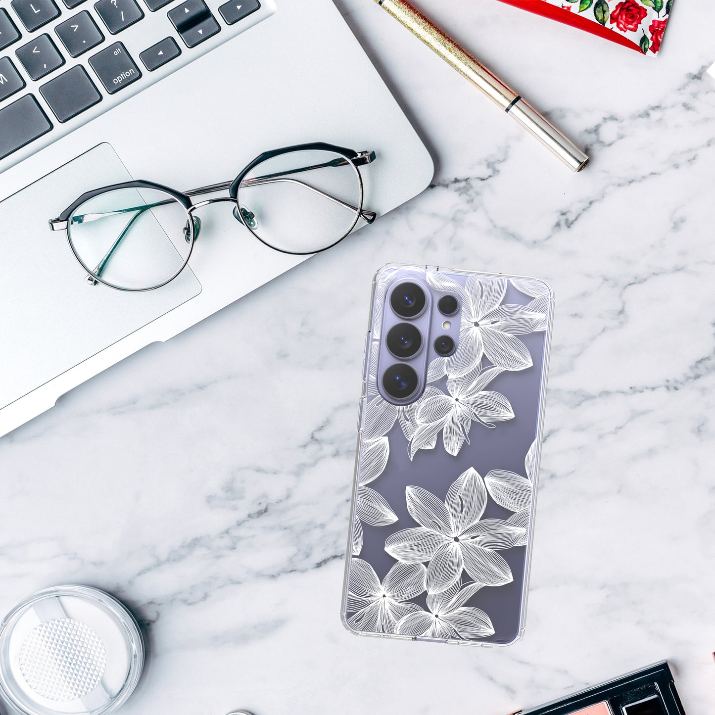 Samsung Galaxy S26 Ultra Case, Anti-Scratch Clear Case with Design - White Flower