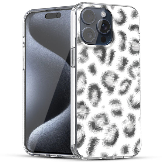 iPhone 15 Pro Max Case, Anti-Scratch Clear Case - White Leopard