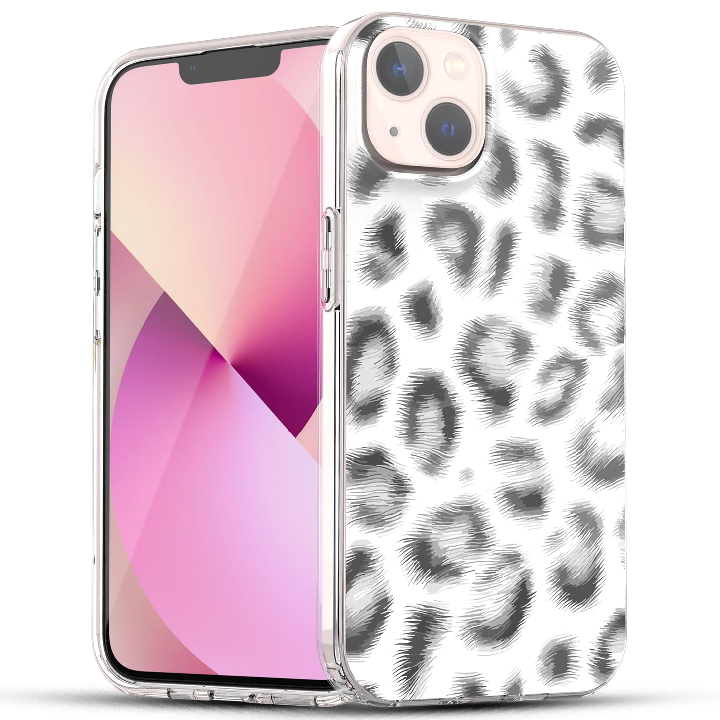 iPhone 13 Case, Anti-Scratch Clear Case - White Leopard