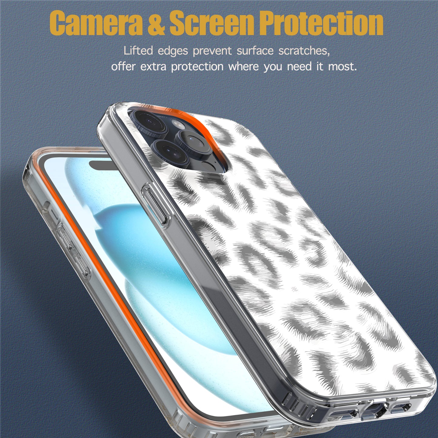 iPhone 15 Pro Max Case, Anti-Scratch Clear Case - White Leopard