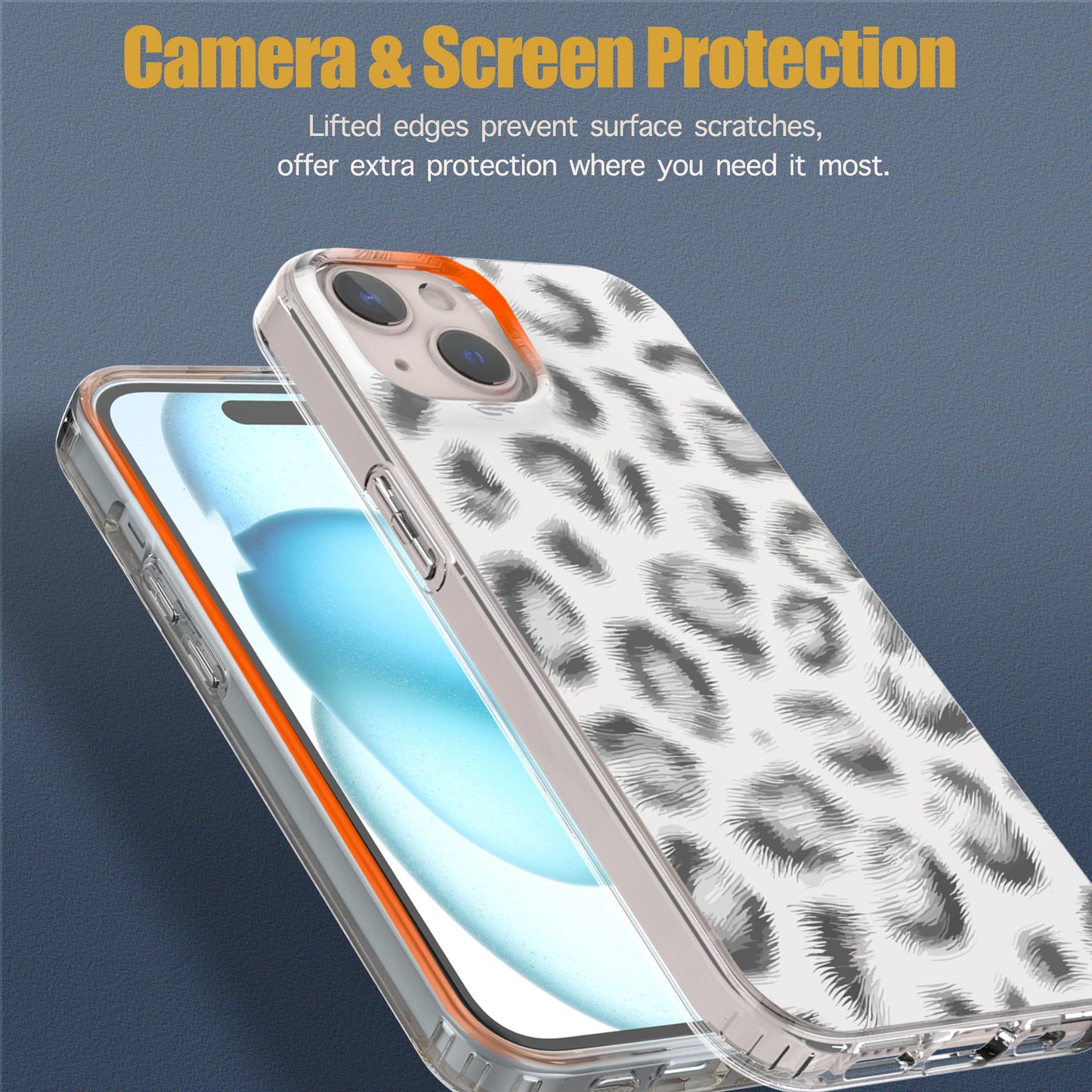 iPhone 15 Case, Anti-Scratch Clear Case - White Leopard