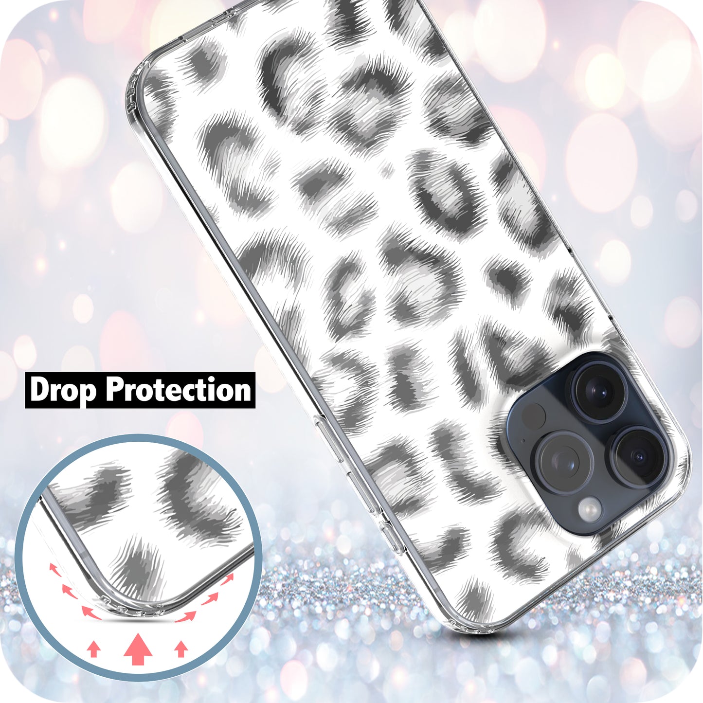 iPhone 15 Pro Max Case, Anti-Scratch Clear Case - White Leopard