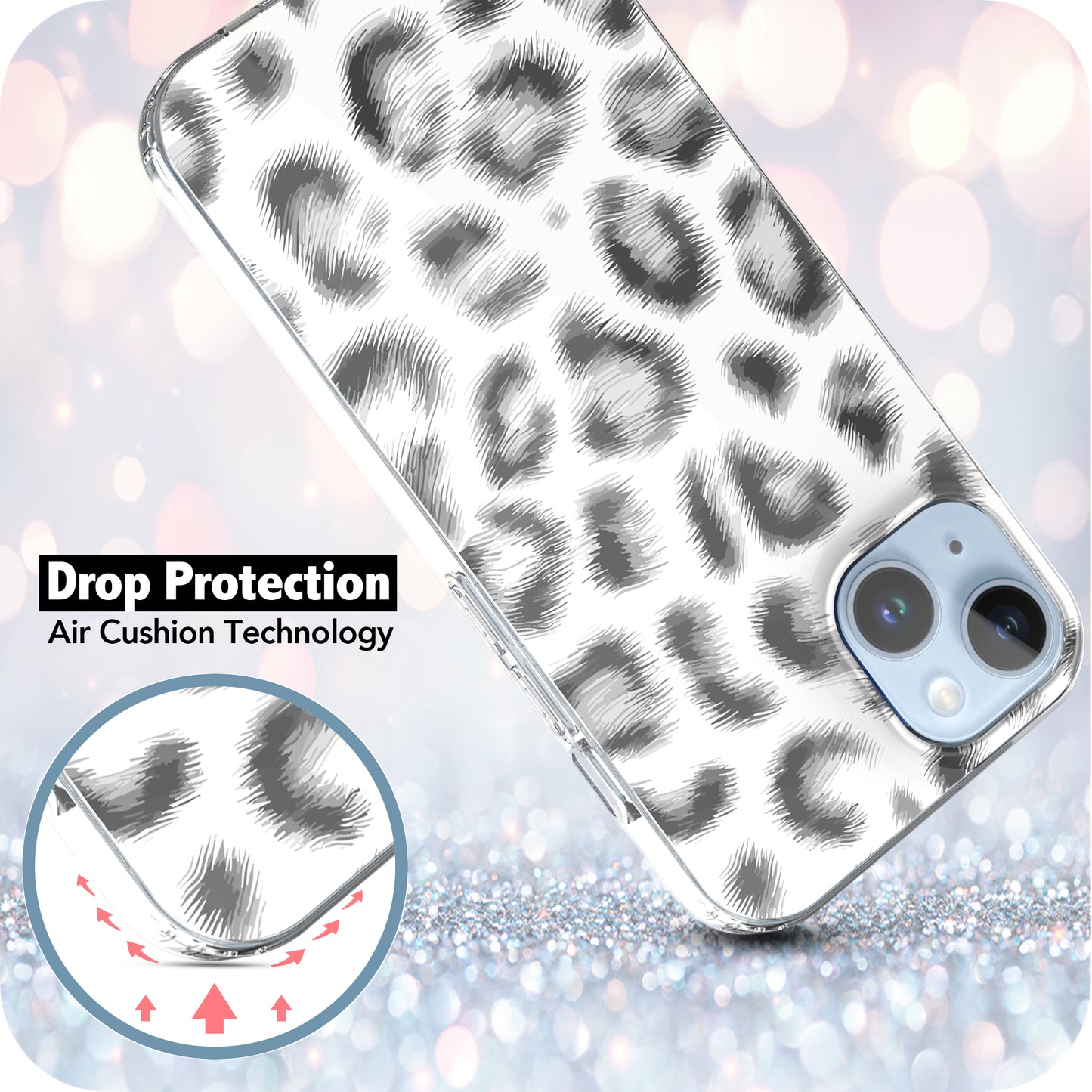 iPhone 14 Case, Anti-Scratch Clear Case - White Leopard