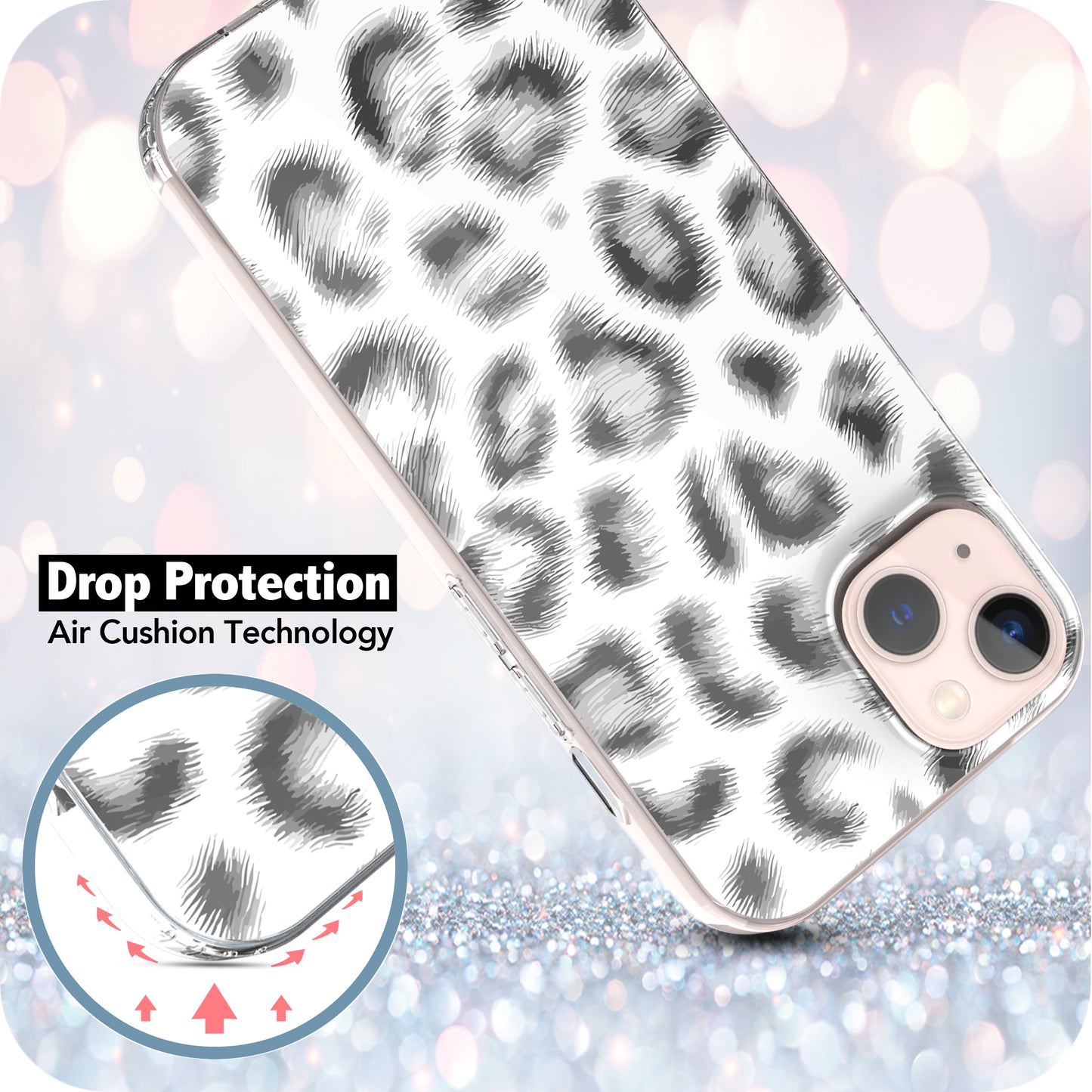 iPhone 13 Case, Anti-Scratch Clear Case - White Leopard