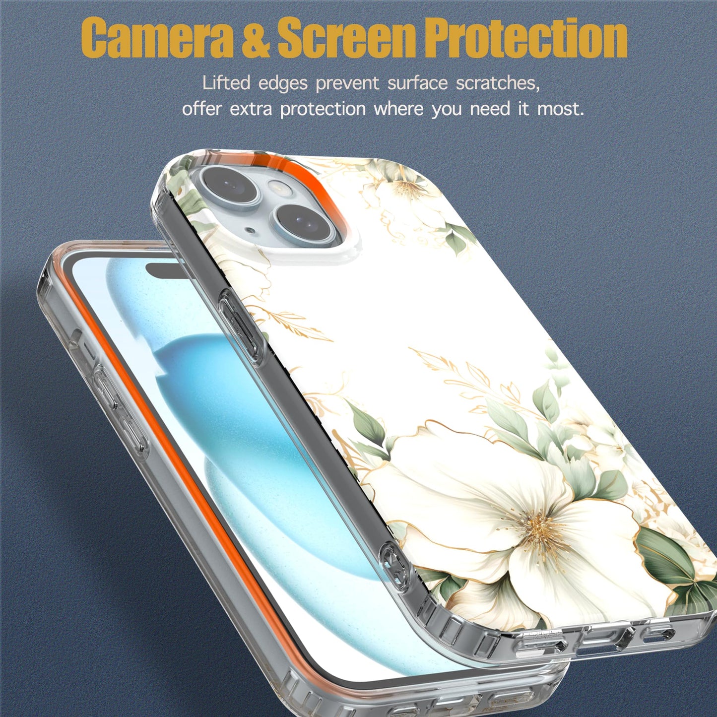 iPhone 15 Case, Anti-Scratch Clear Case - Blooming Roses and Leaf