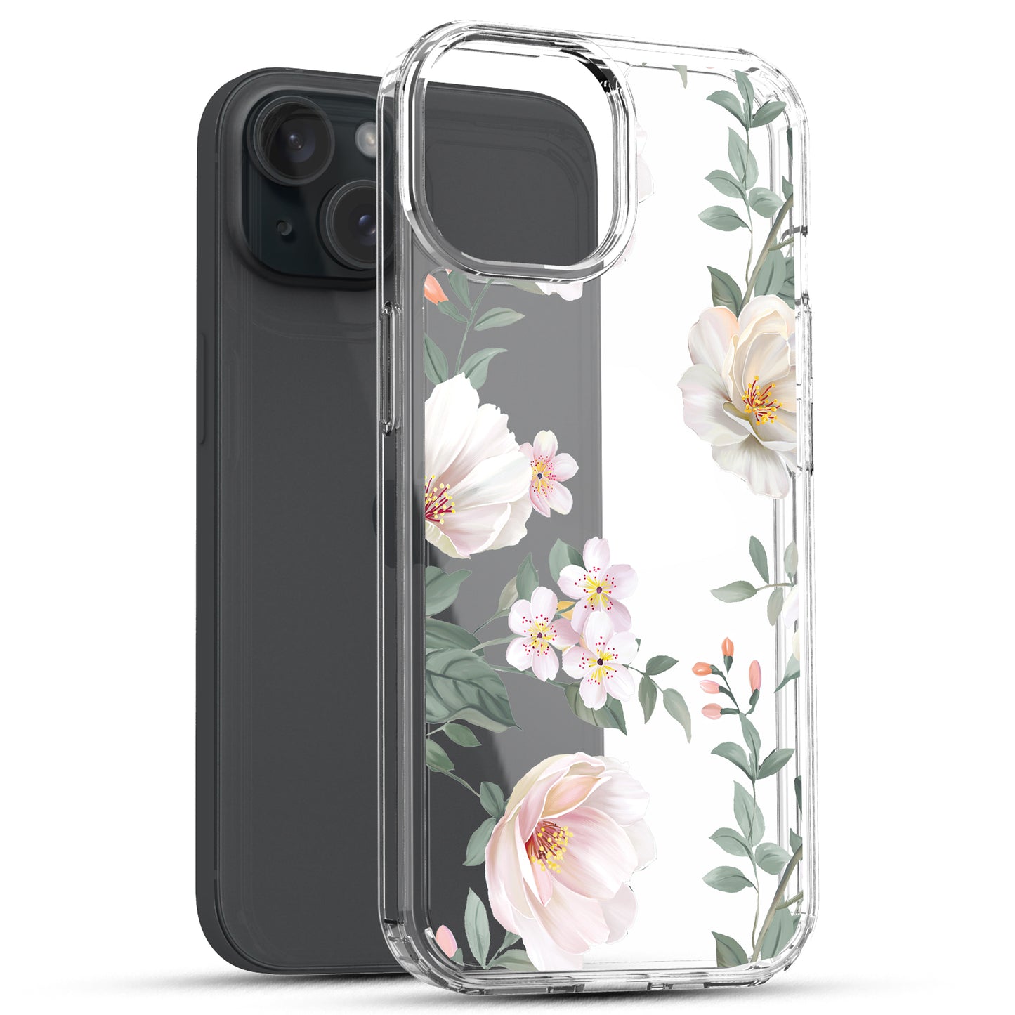 iPhone 15 Case, Anti-Scratch Clear Case - Magnolia Flower