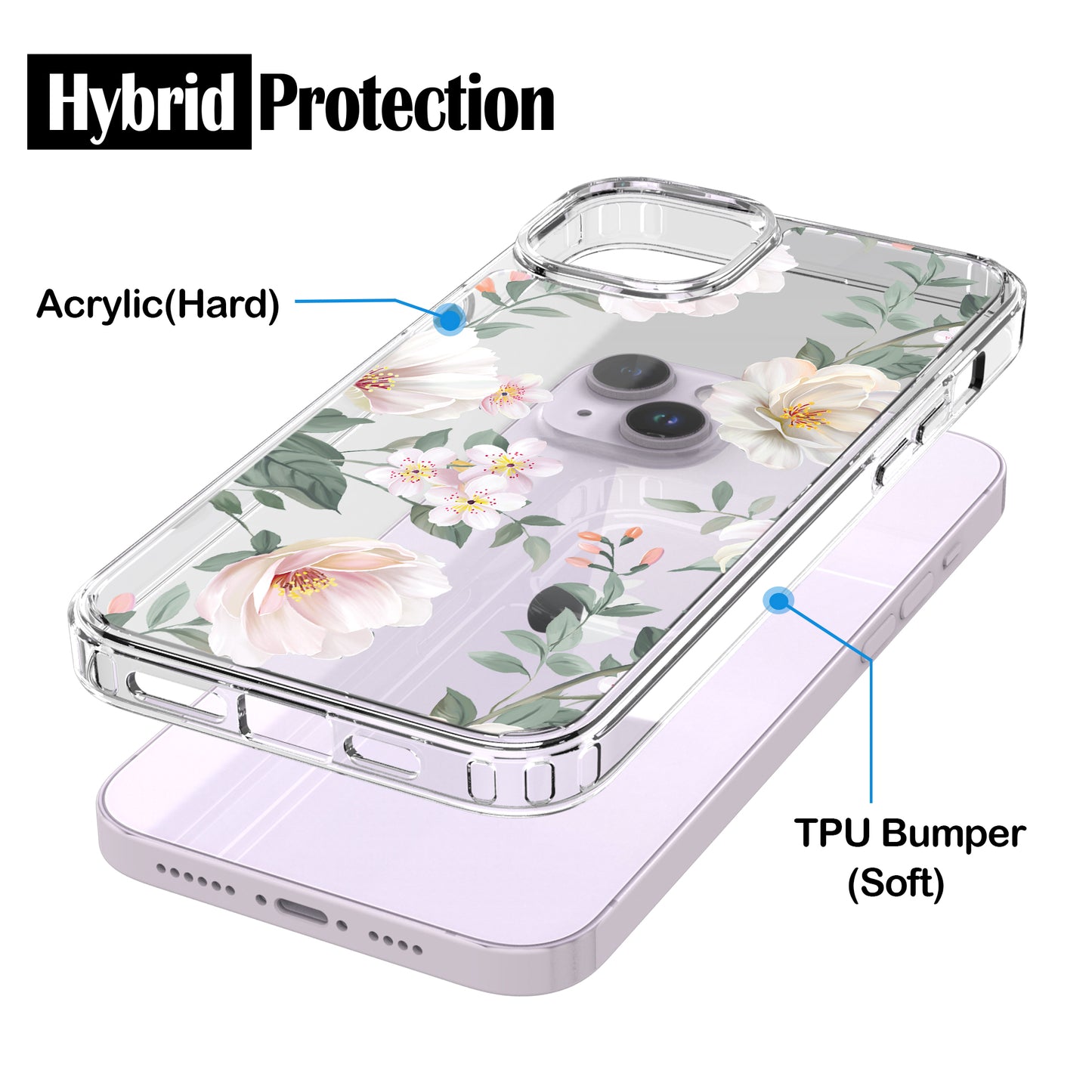 iPhone 14 Plus Case, Anti-Scratch Clear Case - Magnolia Flower