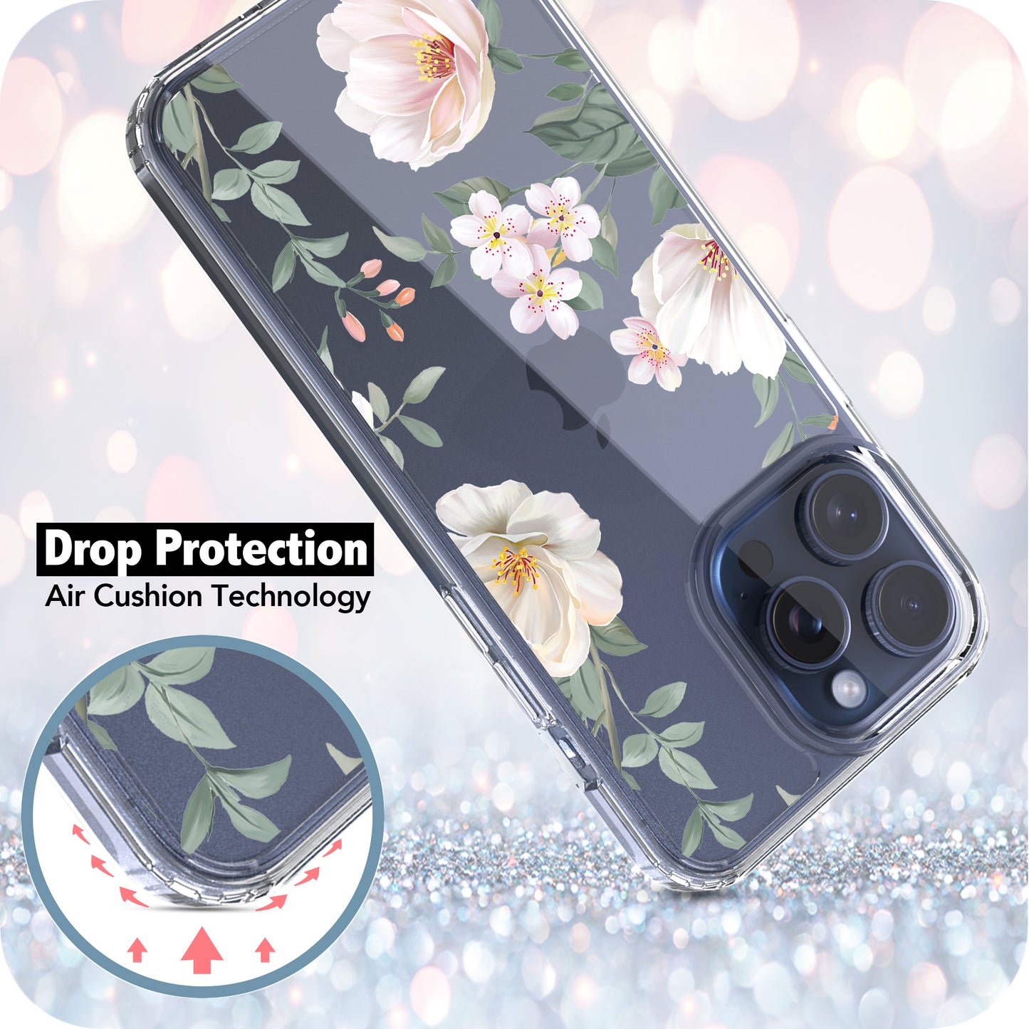 iPhone 15 Pro Max Case, Anti-Scratch Clear Case - Magnolia Flower