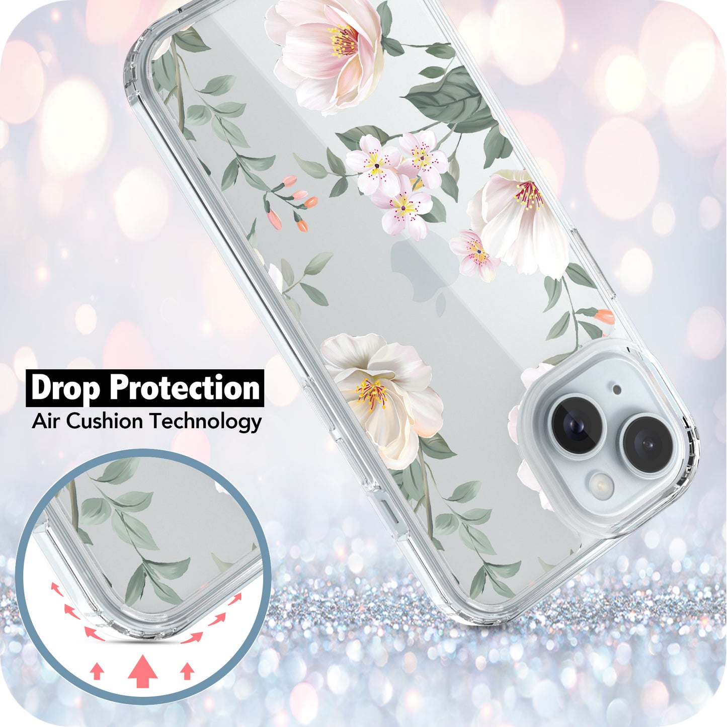 iPhone 15 Plus Case, Anti-Scratch Clear Case - Magnolia Flower