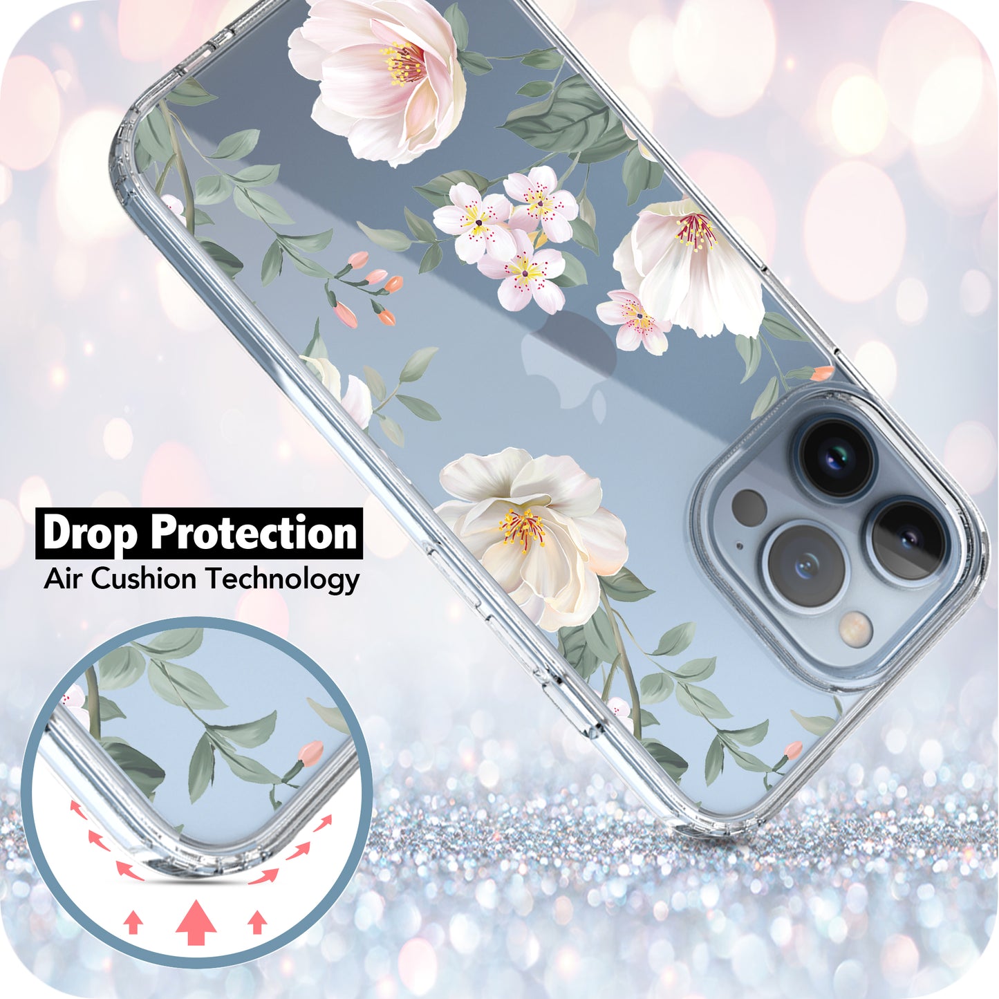 iPhone 13 Pro Case, Anti-Scratch Clear Case - Magnolia Flower