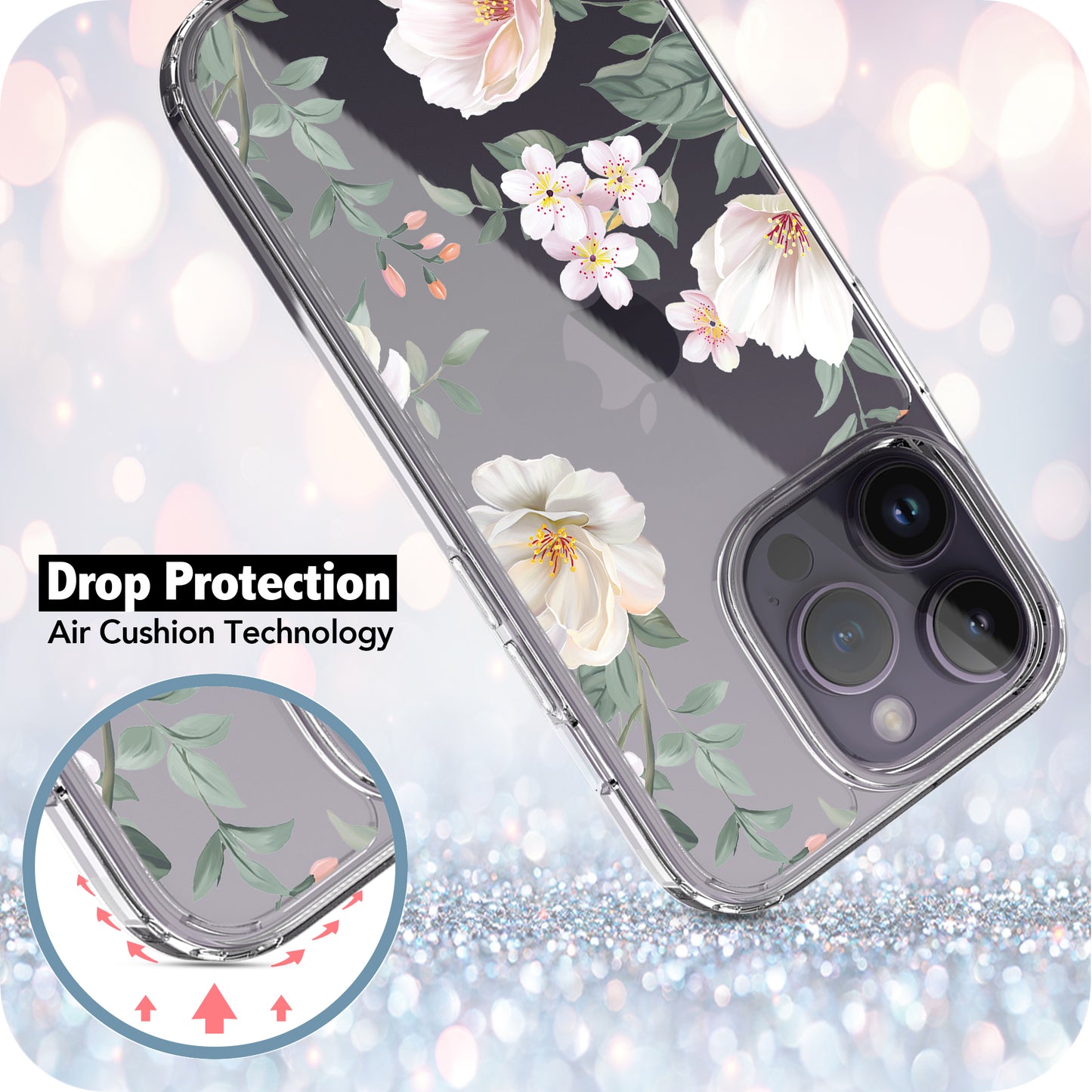 iPhone 14 Pro Max Case, Anti-Scratch Clear Case - Magnolia Flower