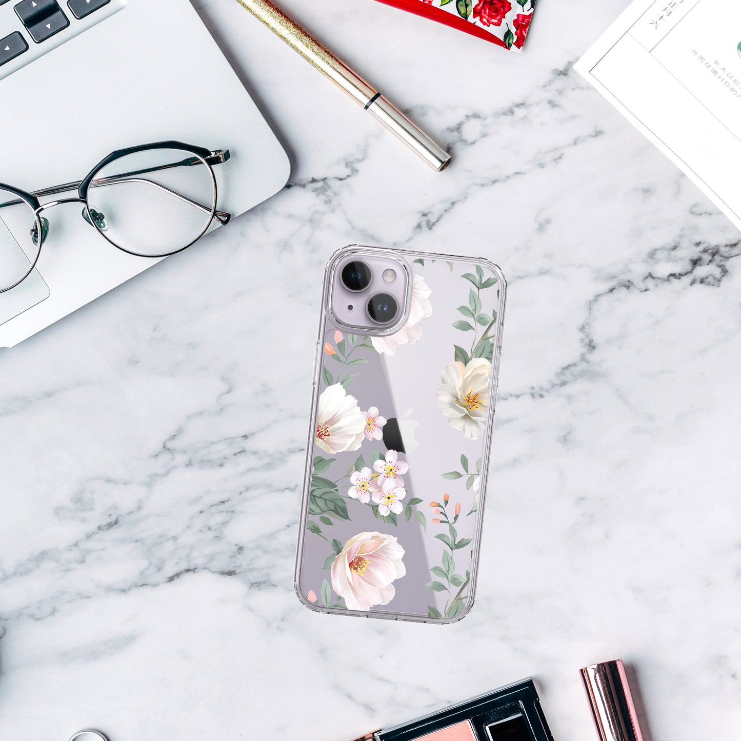 iPhone 14 Case, Anti-Scratch Clear Case - Magnolia Flower