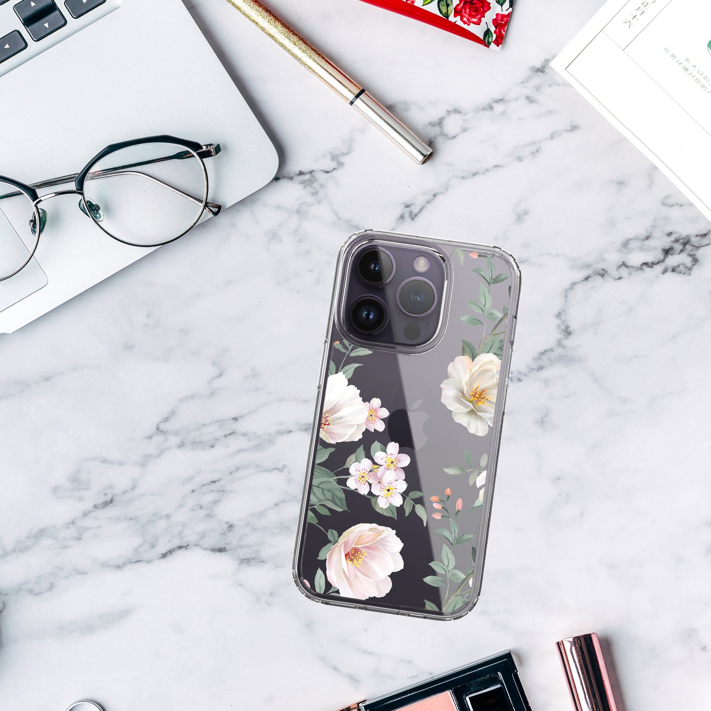 iPhone 14 Pro Case, Anti-Scratch Clear Case - Magnolia Flower