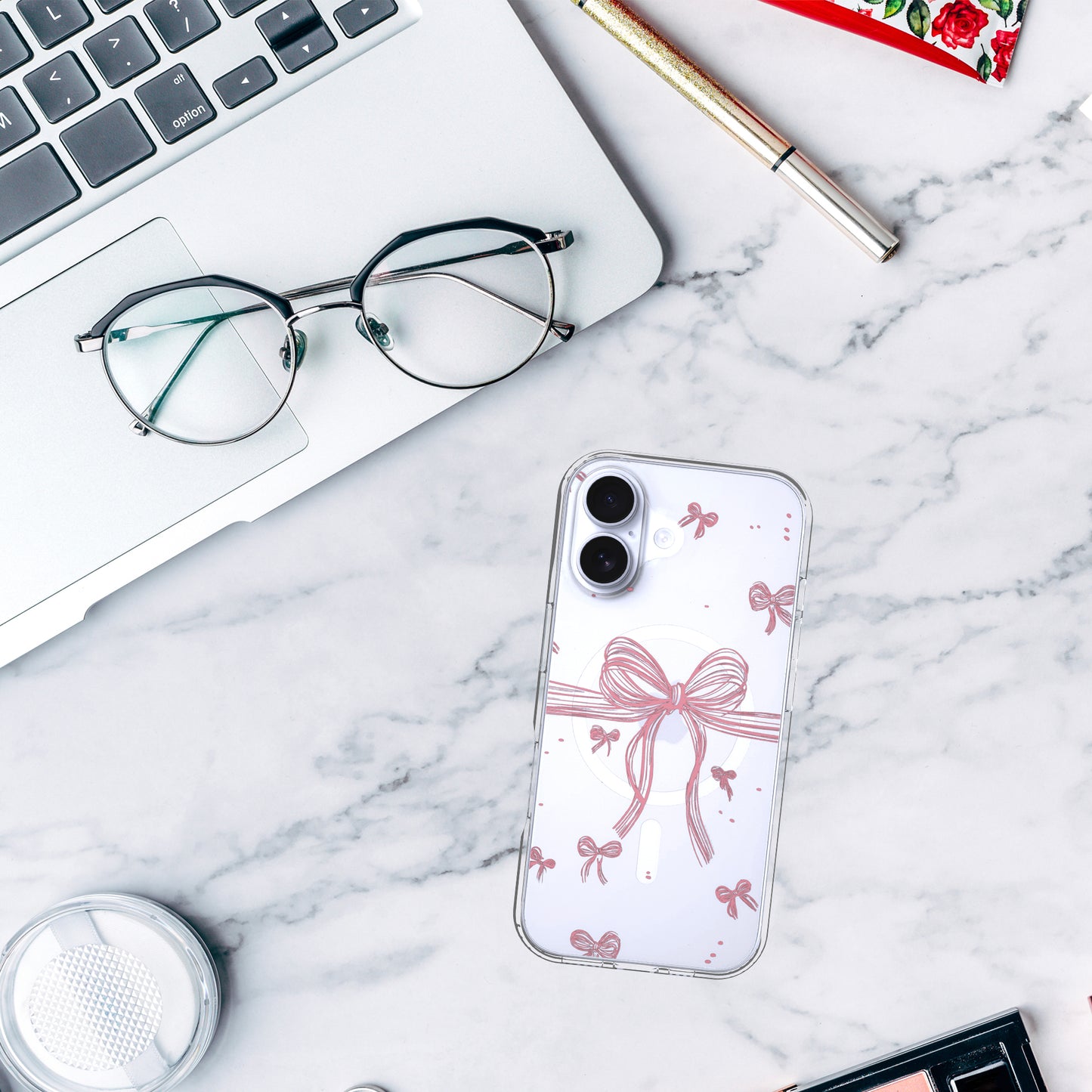 iPhone 17 Case, Anti-Scratch Clear Case - Cute Pink Ribbon