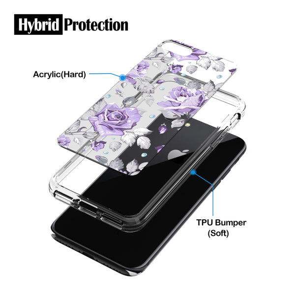 iPhone SE 2020/ iPhone 8/ iPhone 7 Case, Anti-Scratch Clear Case - Purple Rose Floral