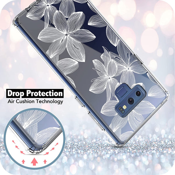 Samsung Galaxy Note 9 Case, Anti-Scratch Clear Case - White Flowers
