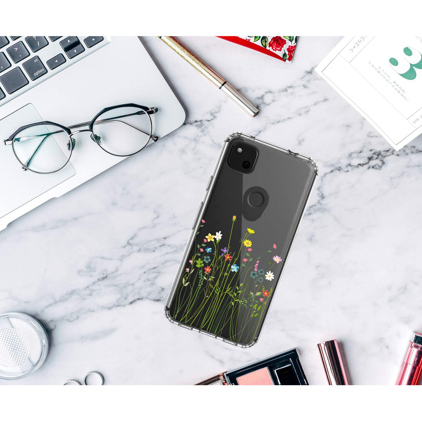 Google Pixel 4A Case, Anti-Scratch Clear Case - Floral