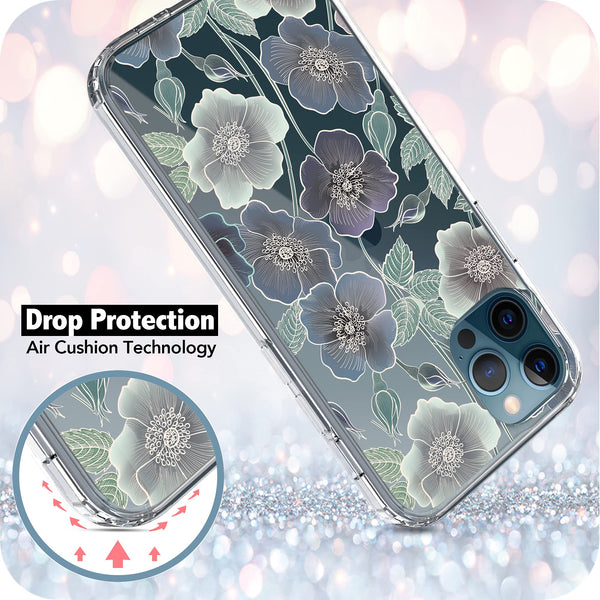 iPhone 12 / iPhone 12 Pro Case, Anti-Scratch Clear Case - Blue Flowers