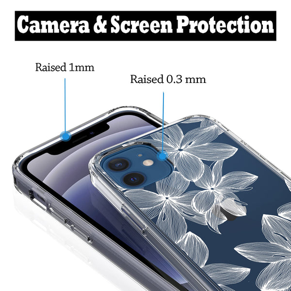iPhone 12 / iPhone 12 Pro Case, Anti-Scratch Clear Case - White Flower
